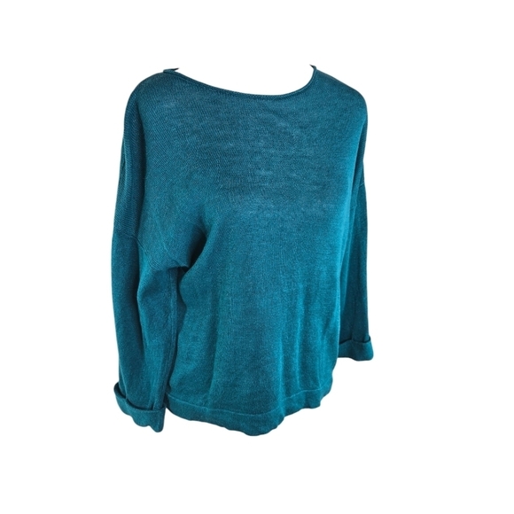 Eileen Fisher teal slub knit linen pullover sweater - Picture 1 of 10
